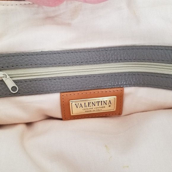 Valentina Italian Gray Double Handled Shoulder Bag Pebbled Leather - Picture 15 of 15